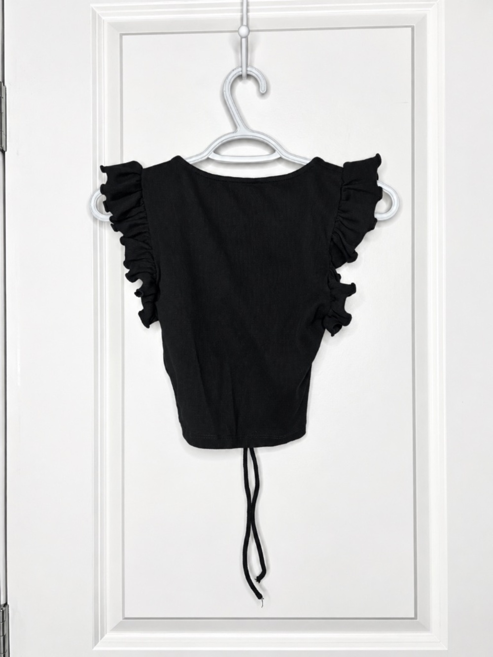 Zara Black Ruffle Sleeve Ruched Crop Top – Size Small - Picture 2 of 5
